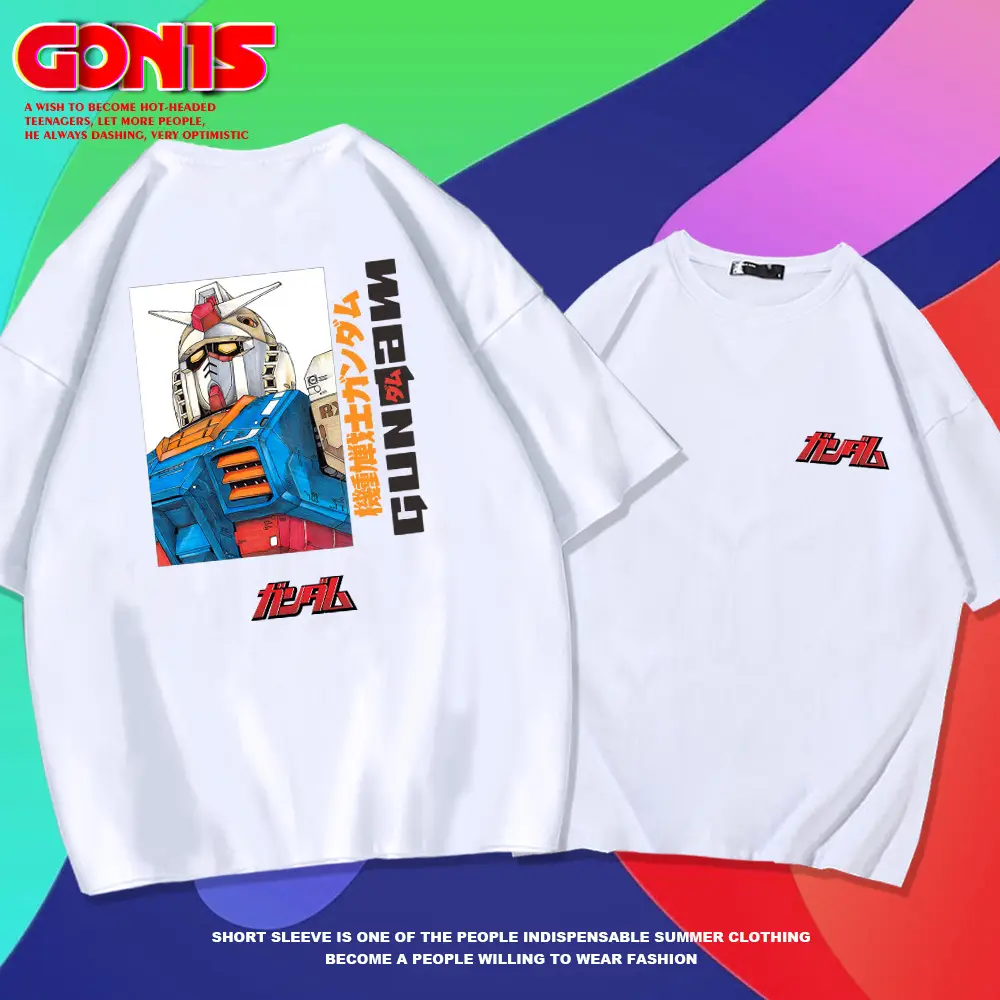 Men's Red Gundam Graphic T-Shirt Short Sleeve Summer - Image 8
