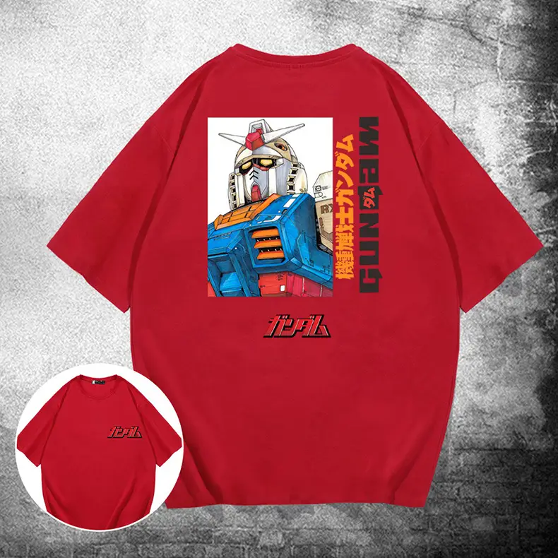 Men's Red Gundam Graphic T-Shirt Short Sleeve Summer - Image 10
