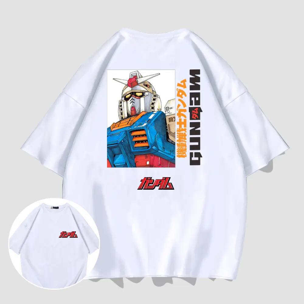 Men's Red Gundam Graphic T-Shirt Short Sleeve Summer - Image 2