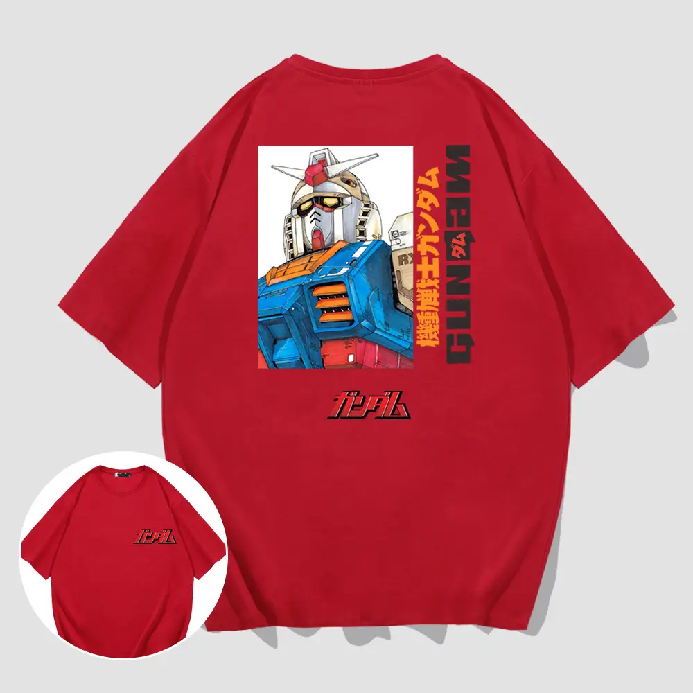 Men's Red Gundam Graphic T-Shirt Short Sleeve Summer - Image 4
