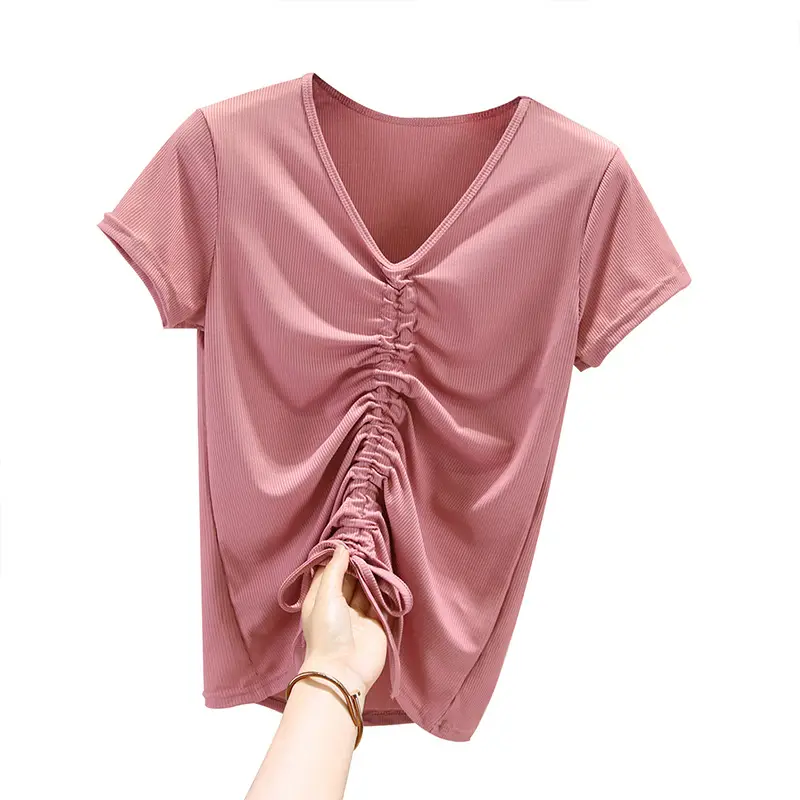 White Drawstring T-Shirt Women 2020 Summer Casual - Image 10