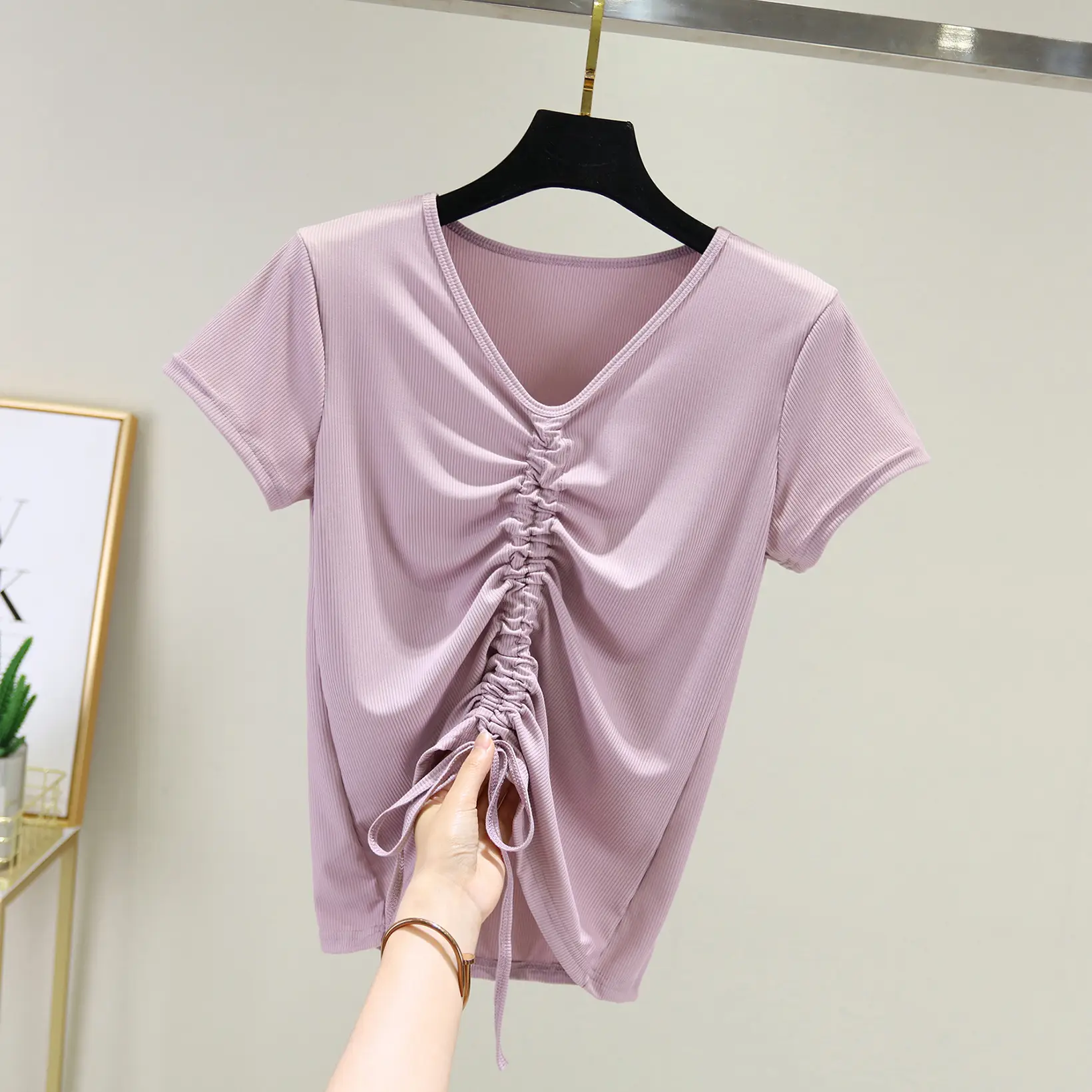 White Drawstring T-Shirt Women 2020 Summer Casual - Image 2