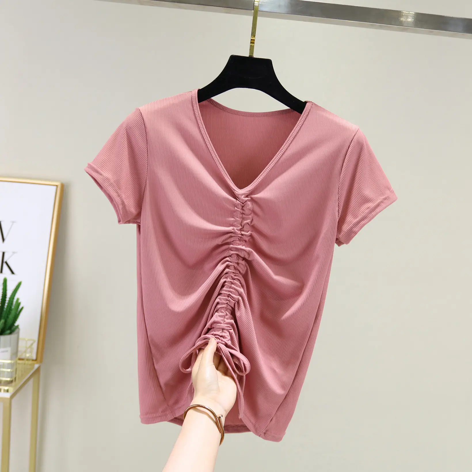 White Drawstring T-Shirt Women 2020 Summer Casual - Image 3