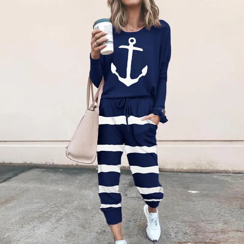 Black Star Print Long Sleeve Casual Pajama Set for Women - Image 2