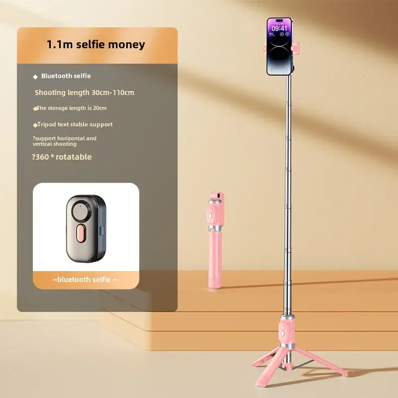 Pink Selfie Stick with Bluetooth Remote & Tripod Stand - Image 15