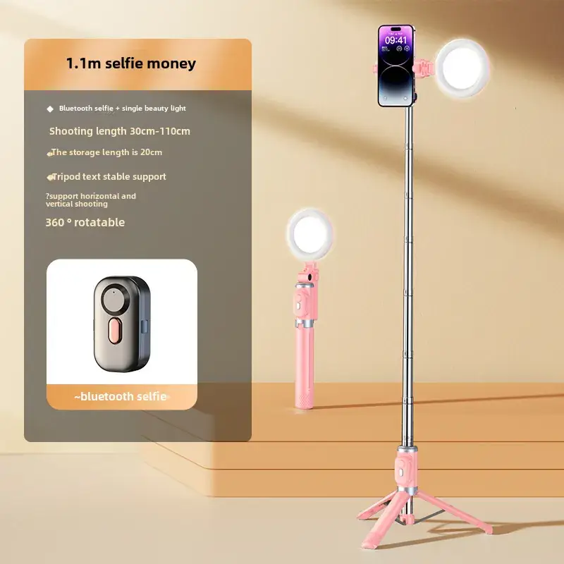 Pink Selfie Stick with Bluetooth Remote & Tripod Stand - Image 18