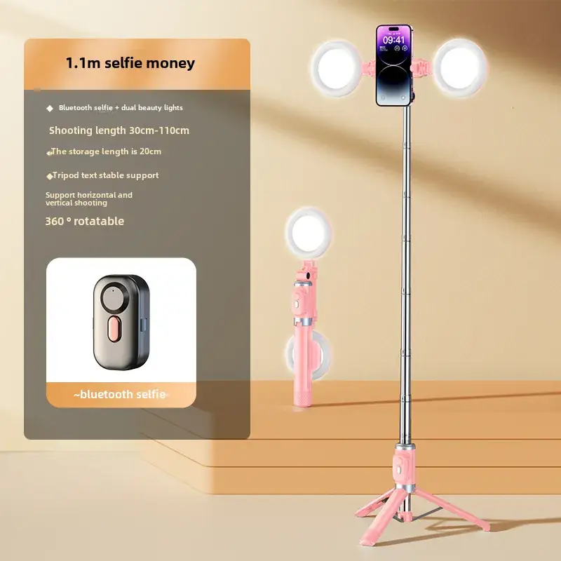 Pink Selfie Stick with Bluetooth Remote & Tripod Stand - Image 21