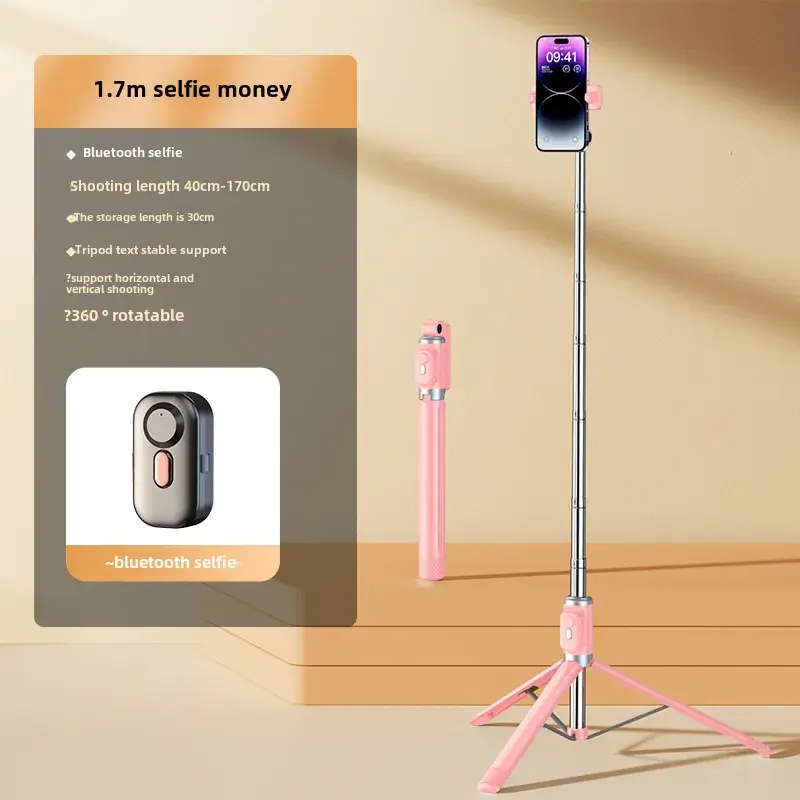 Pink Selfie Stick with Bluetooth Remote & Tripod Stand - Image 24
