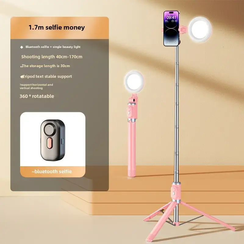 Pink Selfie Stick with Bluetooth Remote & Tripod Stand - Image 27