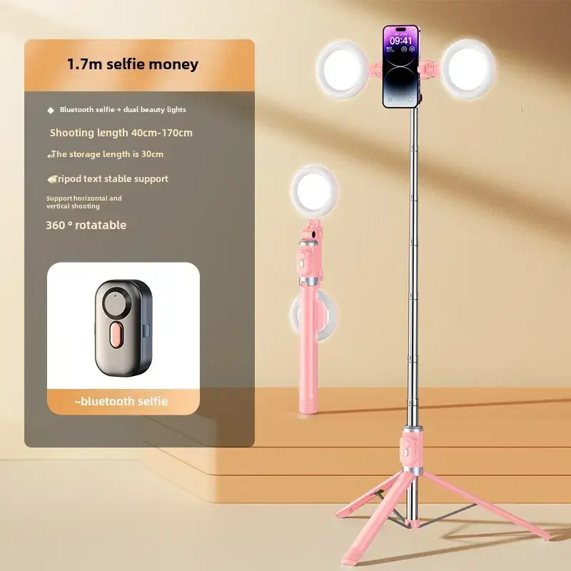 Pink Selfie Stick with Bluetooth Remote & Tripod Stand - Image 30