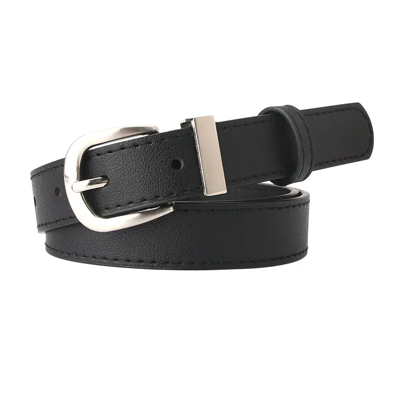 Black PU Leather Belt with Silver Buckle - Image 3