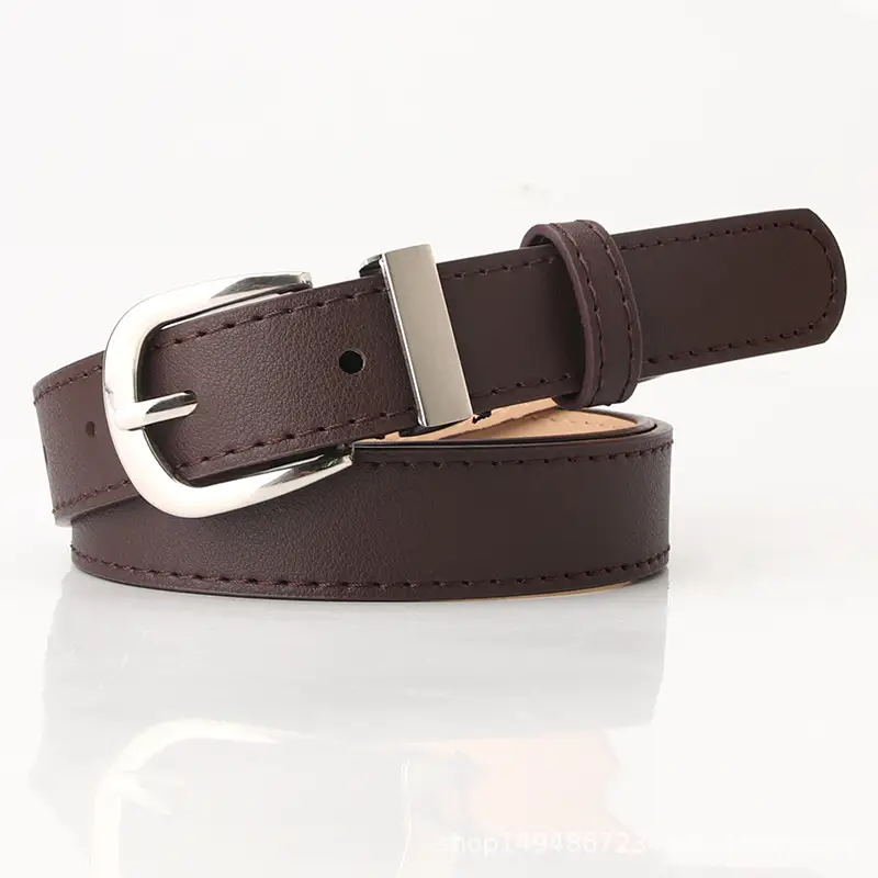 Black PU Leather Belt with Silver Buckle - Image 4