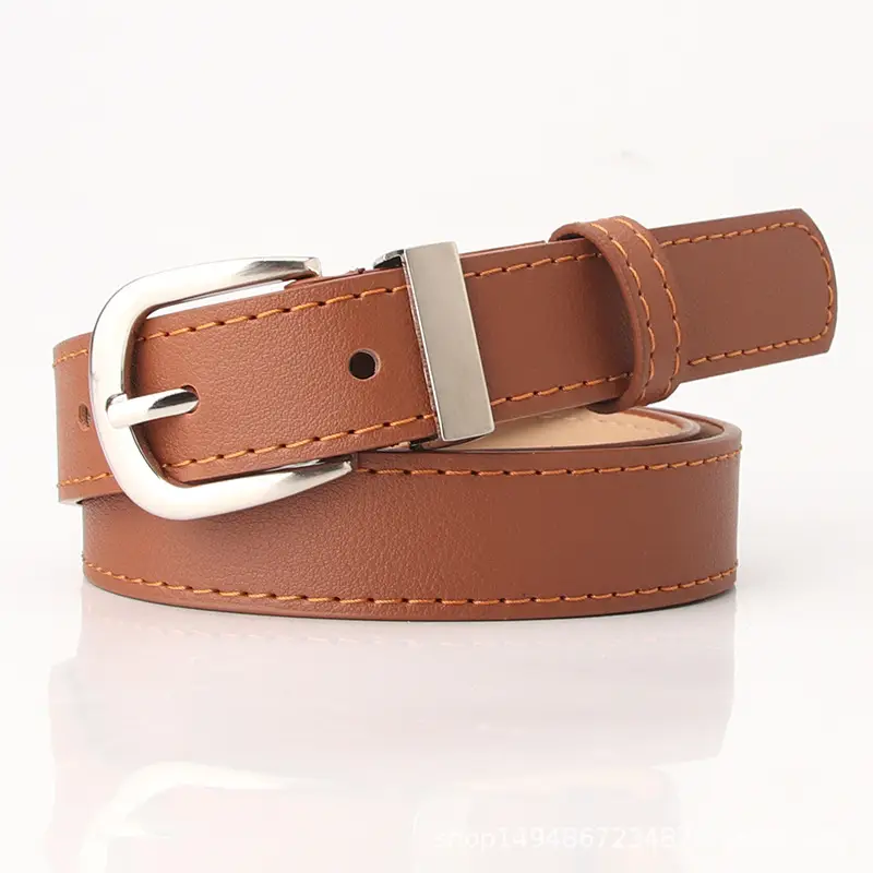 Black PU Leather Belt with Silver Buckle - Image 5