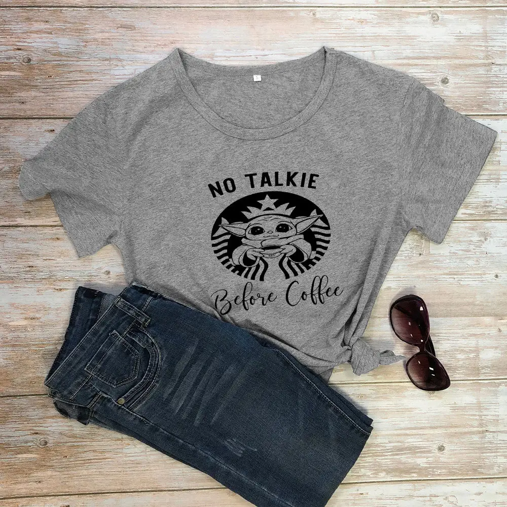 No Talkie Before Coffee Grey T-Shirt - Image 10