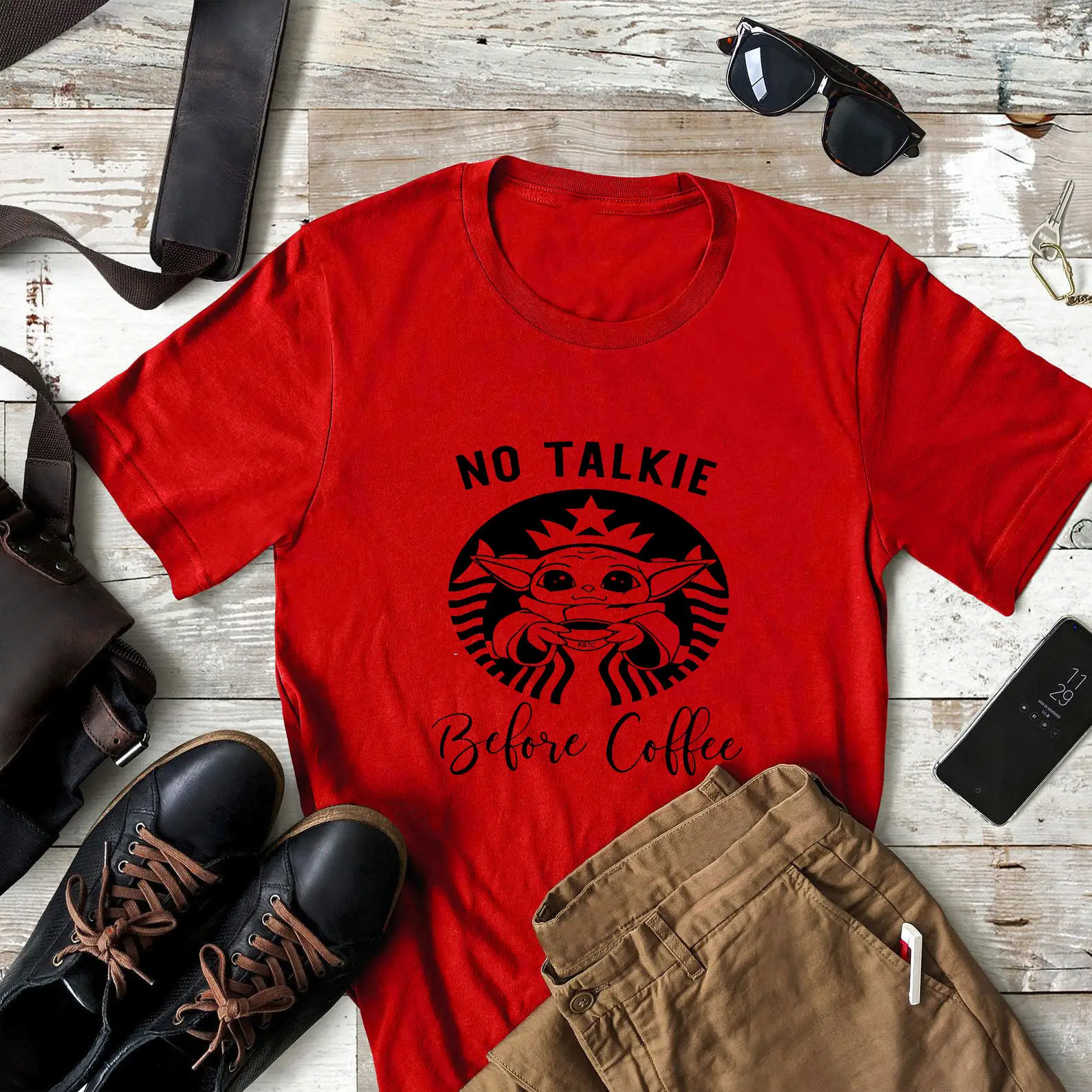 No Talkie Before Coffee Grey T-Shirt - Image 11