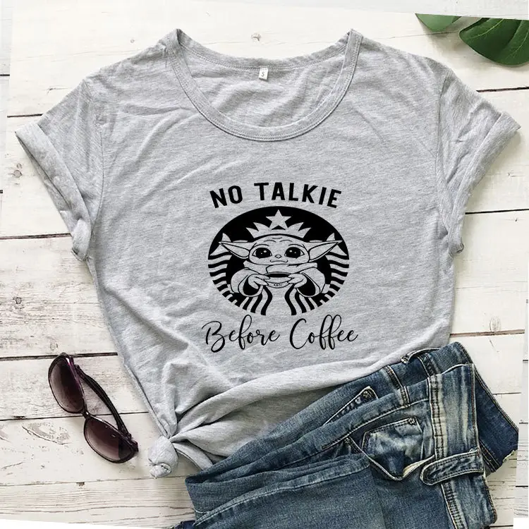 No Talkie Before Coffee Grey T-Shirt - Image 3