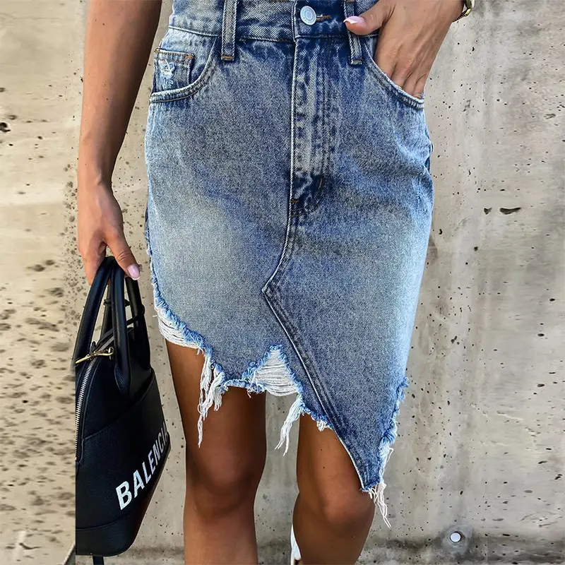 2020 Summer Denim Hip Skirt Tassel Ripped Casual Wear - Image 3