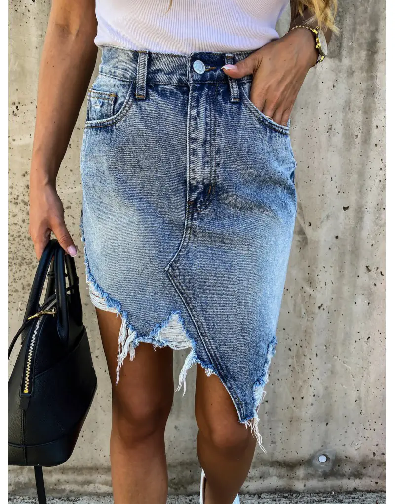2020 Summer Denim Hip Skirt Tassel Ripped Casual Wear — feature 2