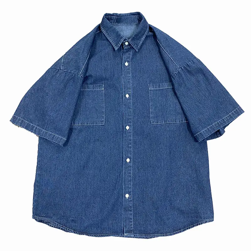 Men Blue Denim 5-Piece Short Sleeve Shirt - Image 7
