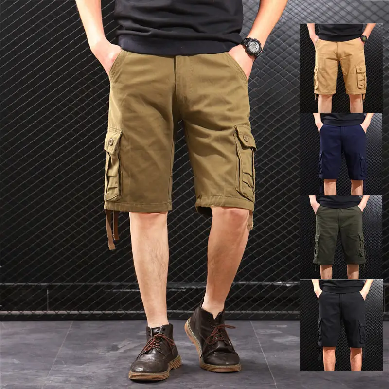 Men Grey Multi-Pocket Cargo Shorts Loose Fit