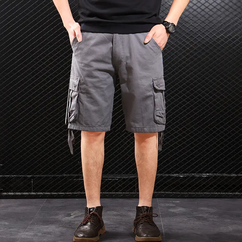Men Grey Multi-Pocket Cargo Shorts Loose Fit