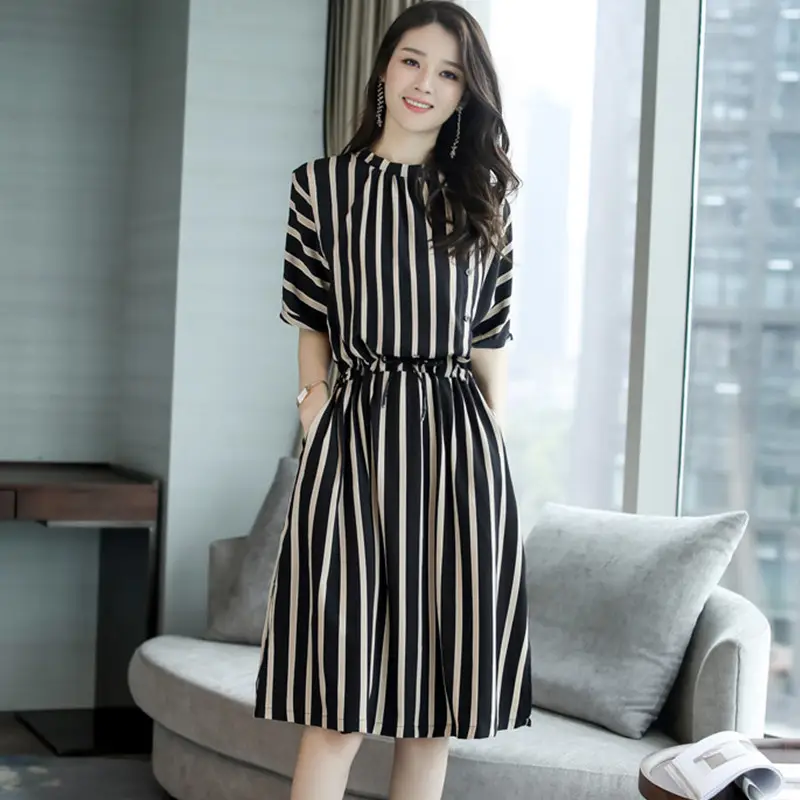 Summer Striped Women's Dress Large Size European Style — feature 10
