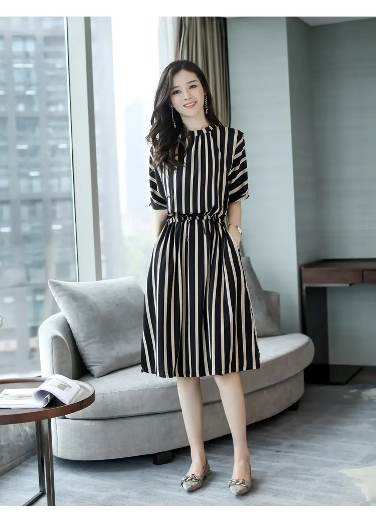 Summer Striped Women's Dress Large Size European Style — feature 5