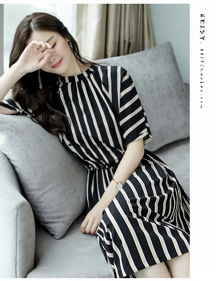 Summer Striped Women's Dress Large Size European Style — feature 6
