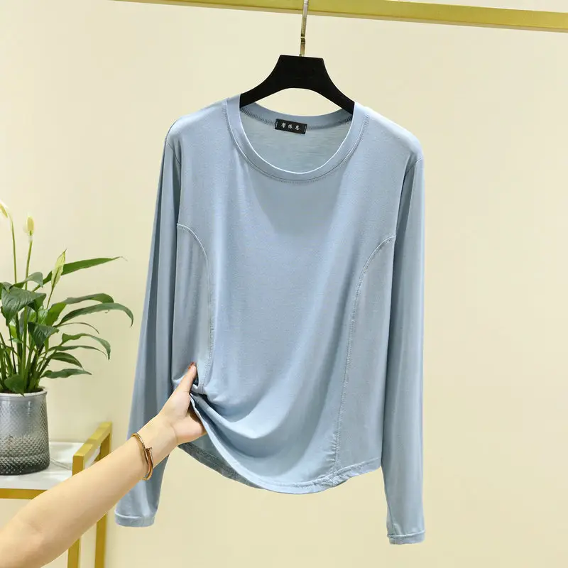 Women's Brown Long Sleeve T-Shirt Slim Fit Spring Autumn - Image 14