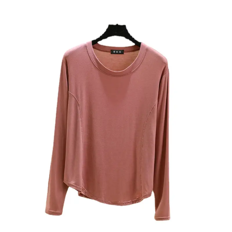 Women's Brown Long Sleeve T-Shirt Slim Fit Spring Autumn - Image 16