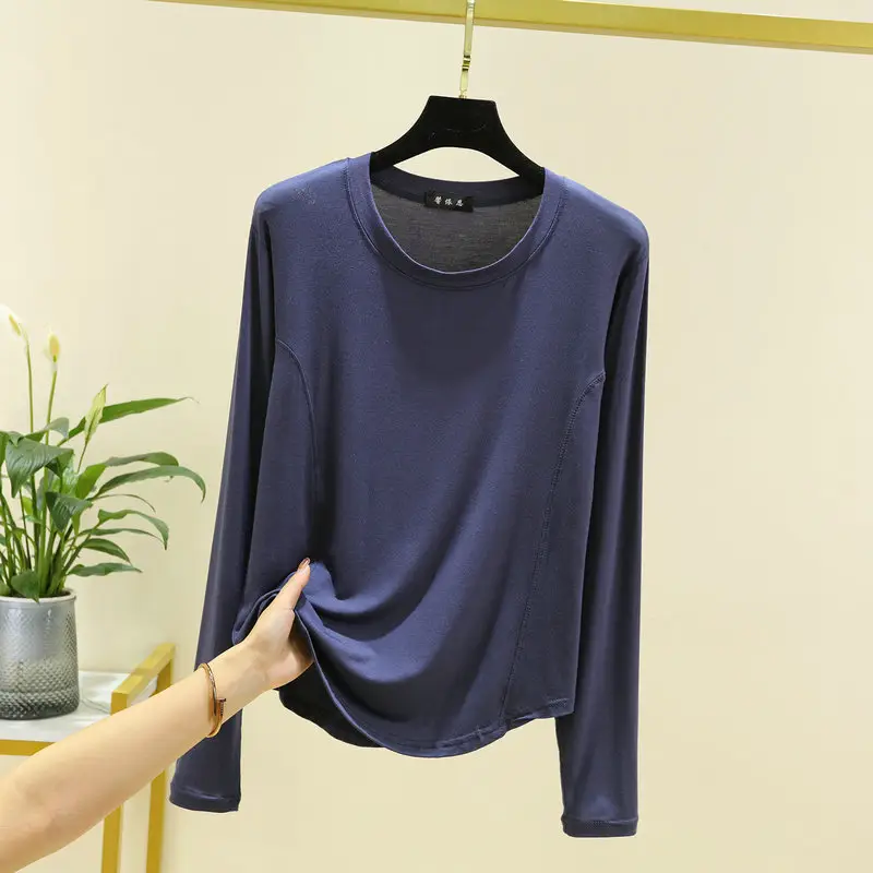 Women's Brown Long Sleeve T-Shirt Slim Fit Spring Autumn - Image 10