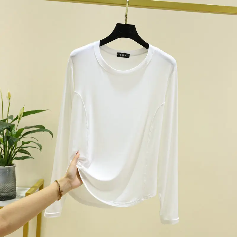 Women's Brown Long Sleeve T-Shirt Slim Fit Spring Autumn - Image 6