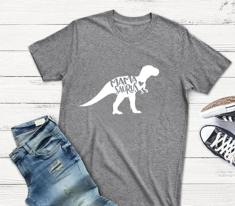 Mama Saurus Dinosaur T-Shirt Yellow Short Sleeve - Image 10