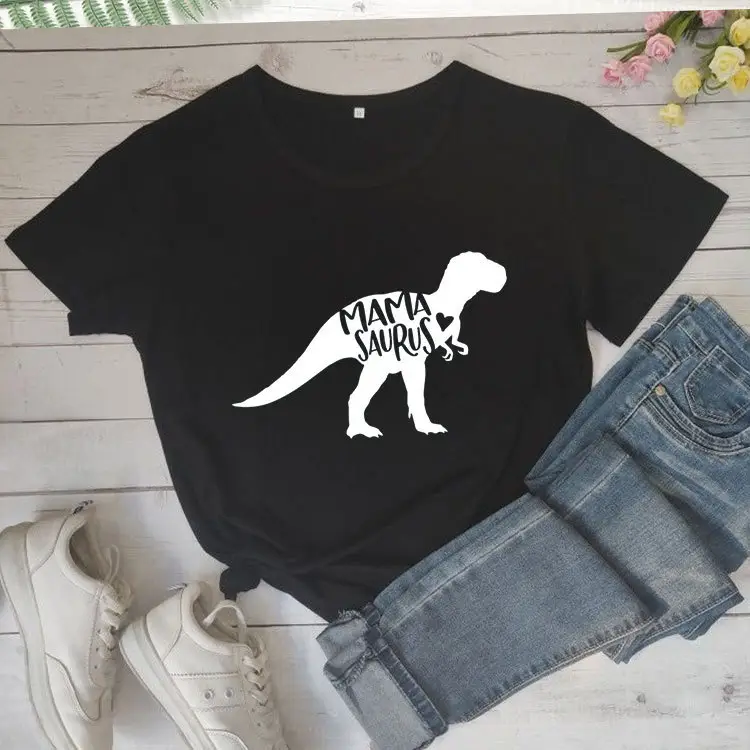 Mama Saurus Dinosaur T-Shirt Yellow Short Sleeve - Image 2