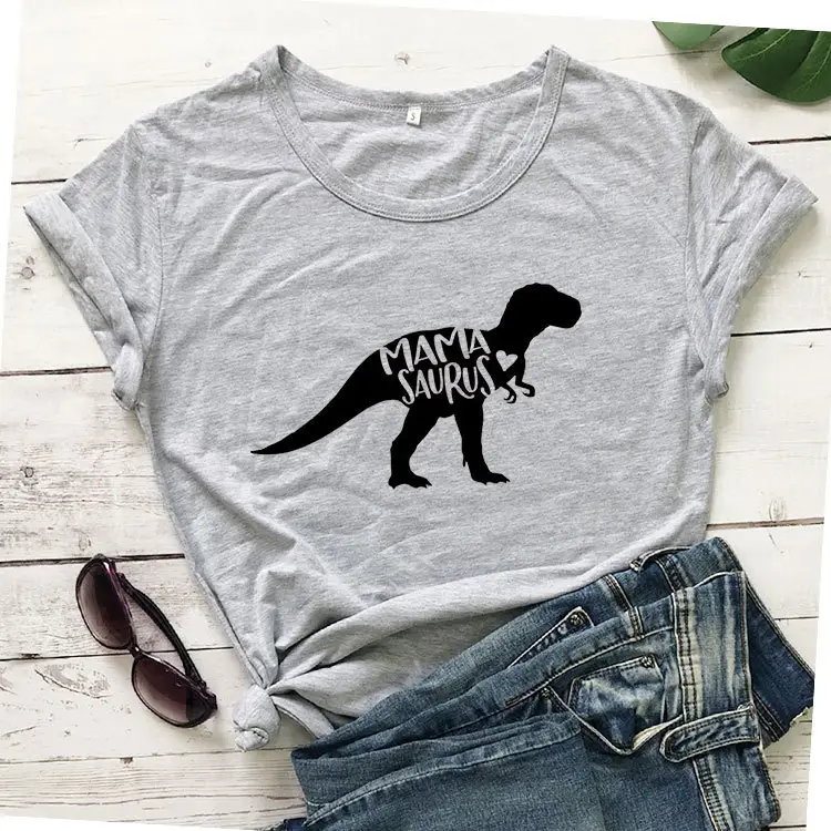 Mama Saurus Dinosaur T-Shirt Yellow Short Sleeve - Image 3