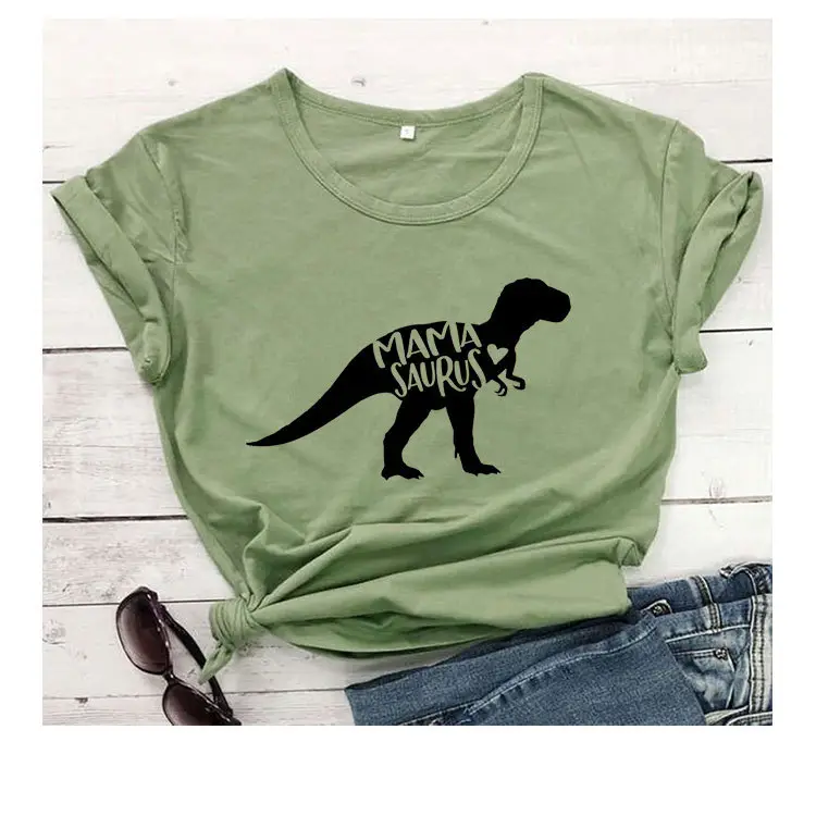 Mama Saurus Dinosaur T-Shirt Yellow Short Sleeve - Image 4