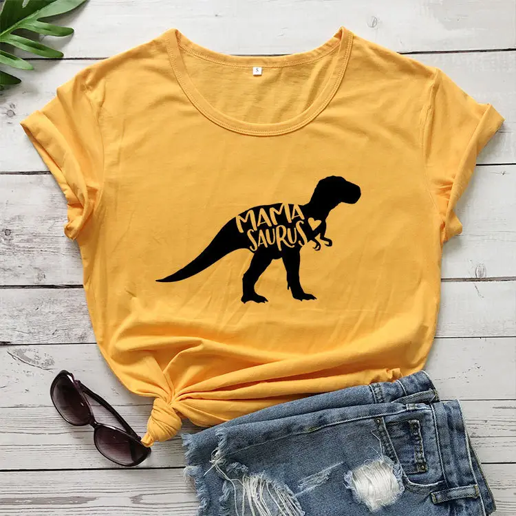 Mama Saurus Dinosaur T-Shirt Yellow Short Sleeve - Image 5