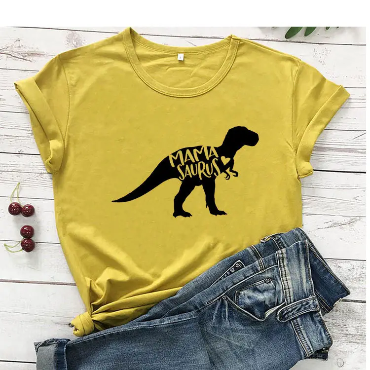 Mama Saurus Dinosaur T-Shirt Yellow Short Sleeve - Image 7