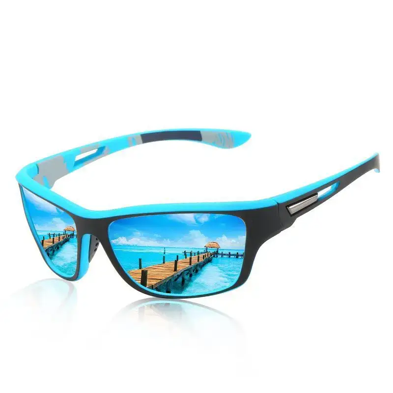 Men Polarized Sunglasses Black Blue Blue Silver - Image 8