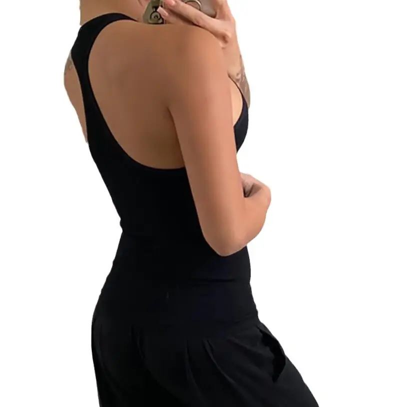 Women's Black Sports Vest Small Solid Color
