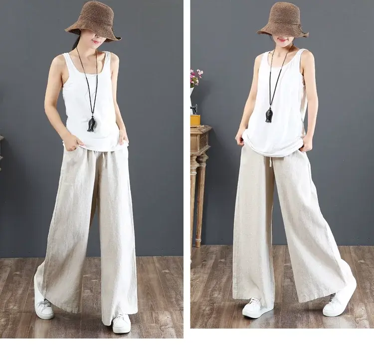 2026 Women's Loose Wide Leg Linen Pants High Waist — feature 7
