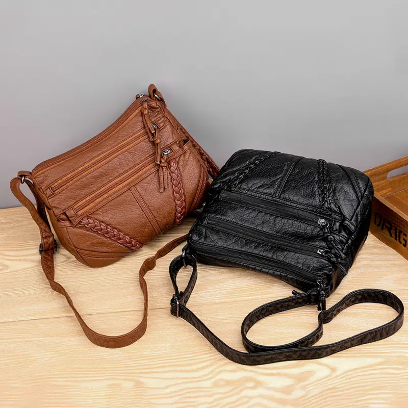Women's Crossbody Bag Brown Leather Large Capacity Shoulder Bag - Image 4