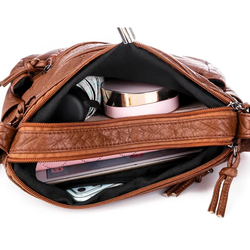 Women's Crossbody Bag Brown Leather Large Capacity Shoulder Bag - Image 5