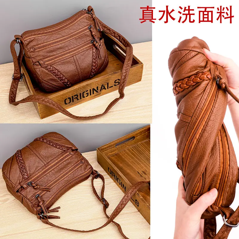 Women's Crossbody Bag Brown Leather Large Capacity Shoulder Bag - Image 6