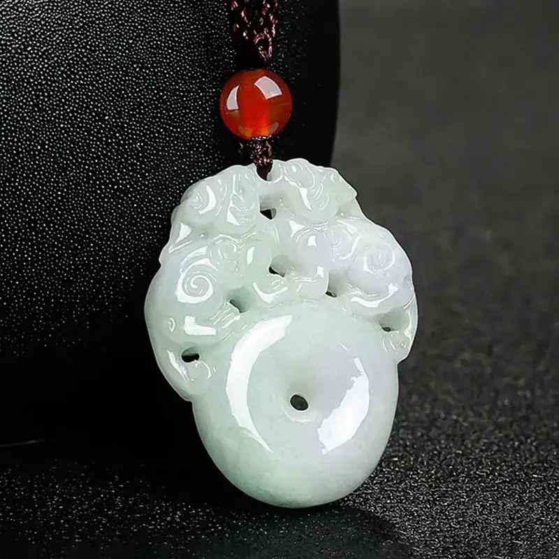 Ice Jade Double Brave Buckle Pendant with Red Stone - Image 2