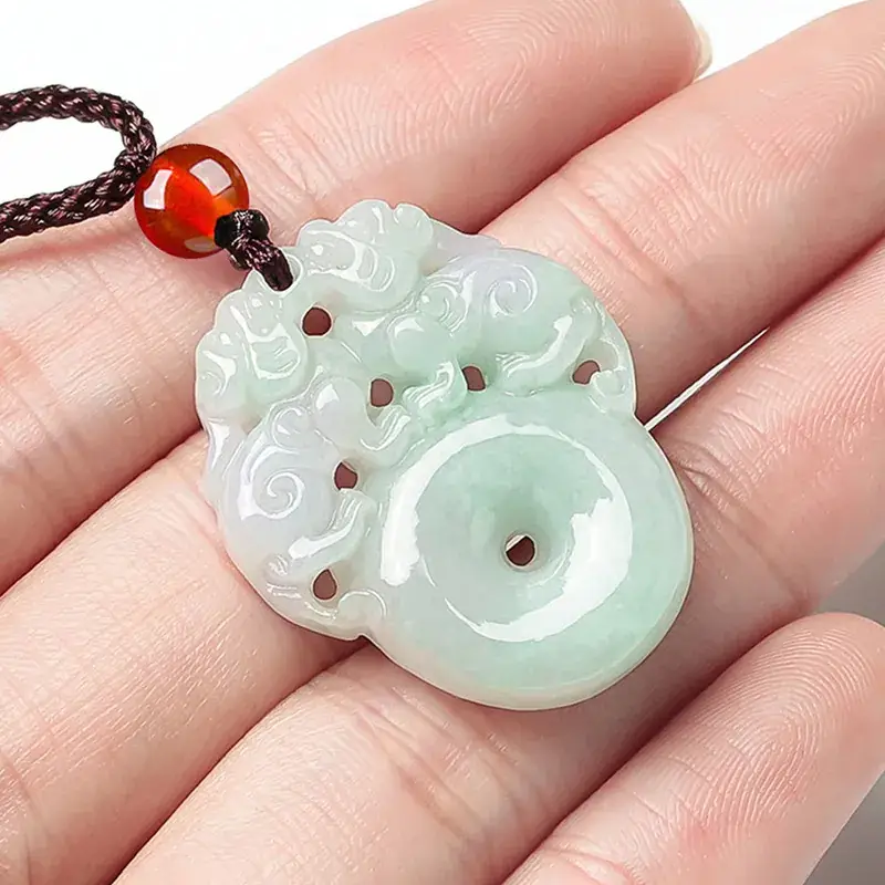 Ice Jade Double Brave Buckle Pendant with Red Stone - Image 3