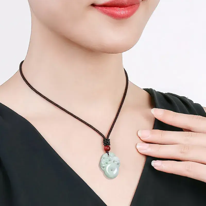 Ice Jade Double Brave Buckle Pendant with Red Stone - Image 4