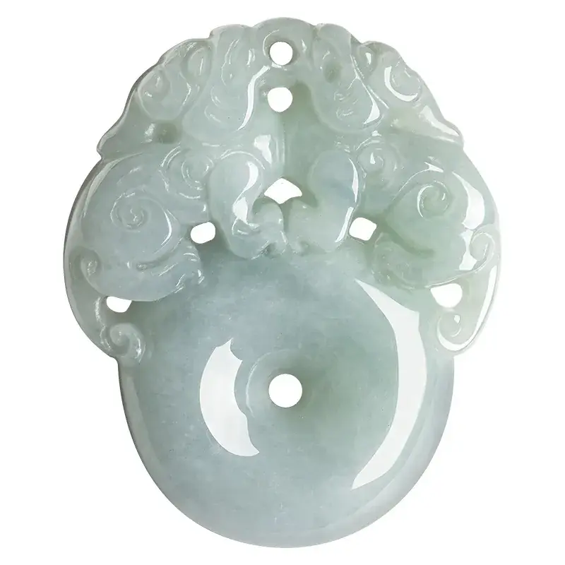 Ice Jade Double Brave Buckle Pendant with Red Stone - Image 5