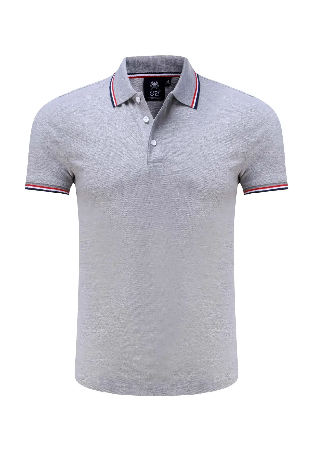 Men Polo Shirt Grey Embroidered Lapels - Image 3