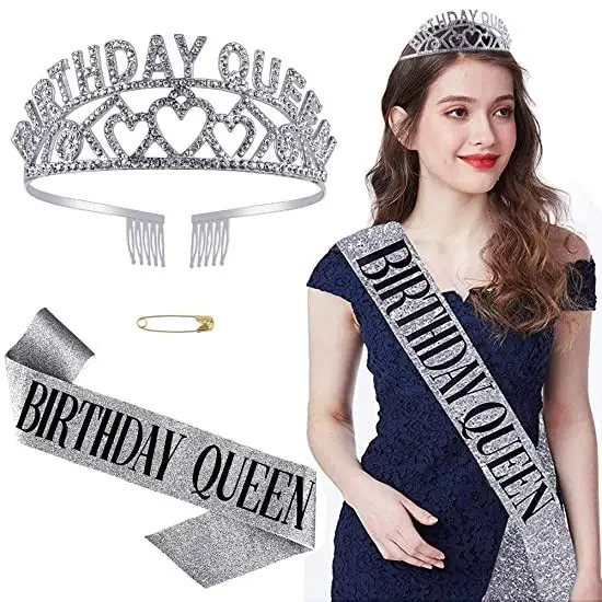 Birthday Queen Crown Hair Accessory Set with Sash